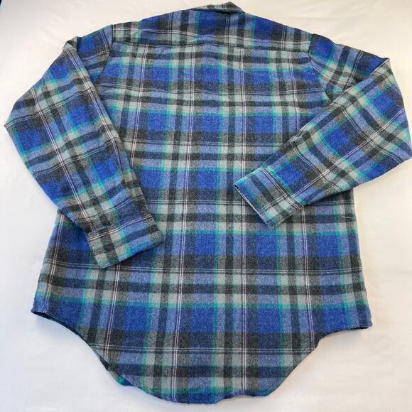 Country Square Vintage Blue Plaid Button Down Shirt Acrylic Wool Size Medium - Picture 2 of 4